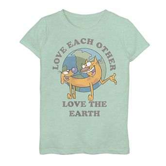 Girls 7-16 Nickelodeon Cat Dog Love Each Other Love The Earth Graphic Tee