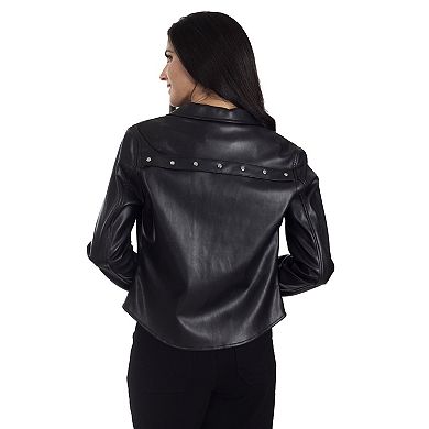 Women's Nine West Faux-Leather Trucker Shacket