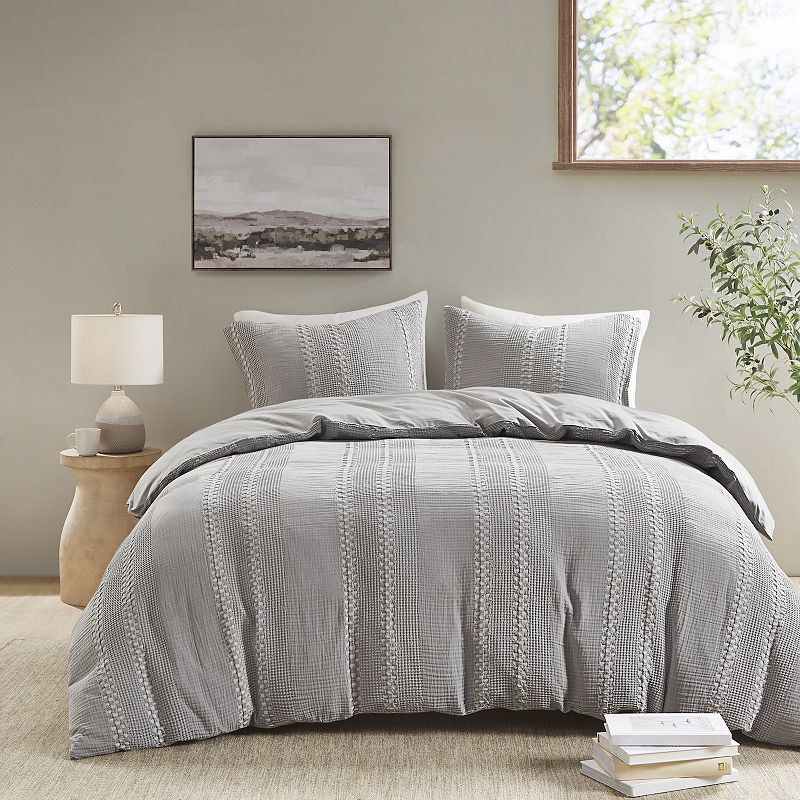 Urban Habitat Darby Lightweight 3 Piece Soft Cotton Gauze Waffle Weave Duvet Cover Set, King/California King Bedding