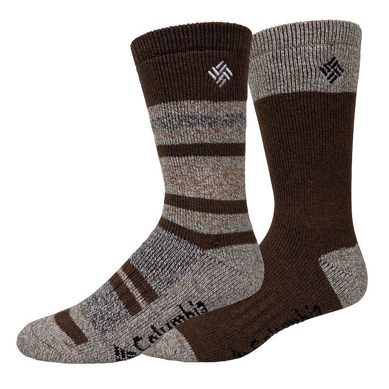 Mens Columbia Lifestyle Repreve Marl Stripe Crew Socks, Size: 10-13, Beig/