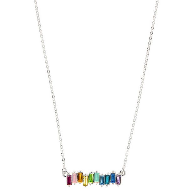 LC Lauren Conrad Silver Rainbow Baguette Stone Bar Necklace