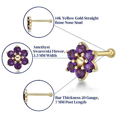 Lila Moon 14k Gold Crystal Accent Flower Nose Ring