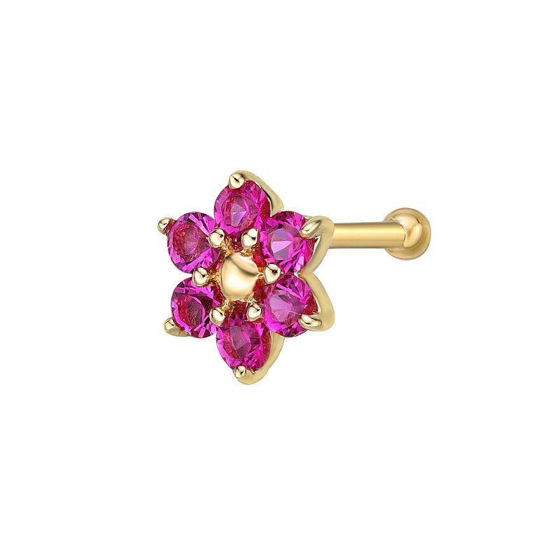 Lila Moon 14k Gold Crystal Accent Flower Nose Ring, Womens, Pink