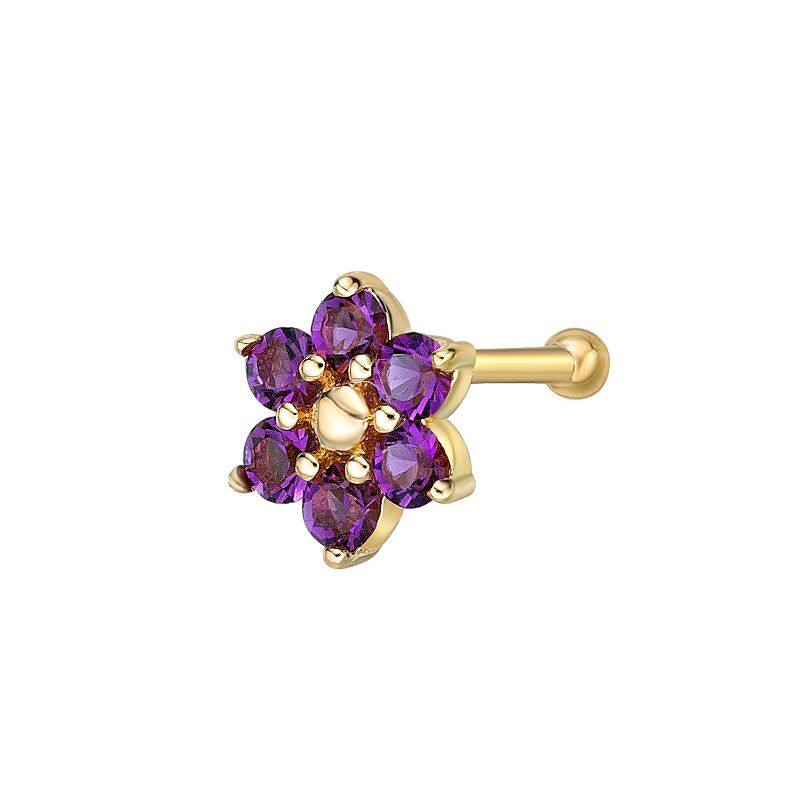 Lila Moon 14k Gold Crystal Accent Flower Nose Ring, Womens, Purple