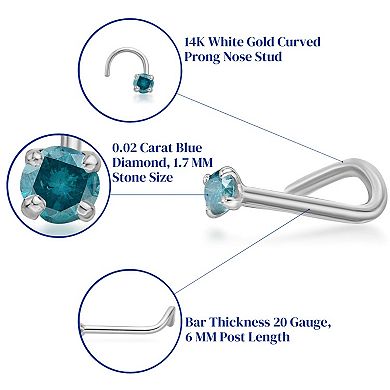 Lila Moon 14k White Gold Blue Diamond Accent Nose Ring