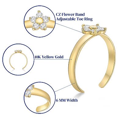Lila Moon 10k Gold Cubic Zirconia Flower Adjustable Toe Ring