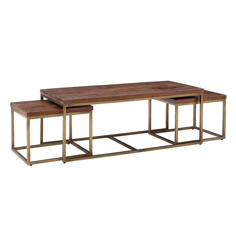 Linon Ellery Gold Finish Coffee Table & End Table 2-piece Set, Brown