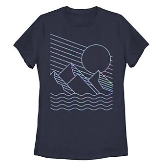 Juniors' Holographic Sun Waves And Mountains Tee
