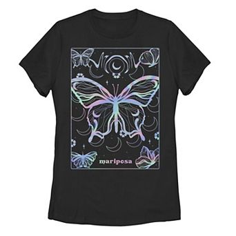 Juniors' "Mariposa" Butterflies And Moon Holographic Tee