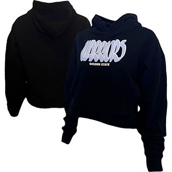 Women's Lusso Black Golden State Warriors Layla World Tour Cropped Pullover Hoodie