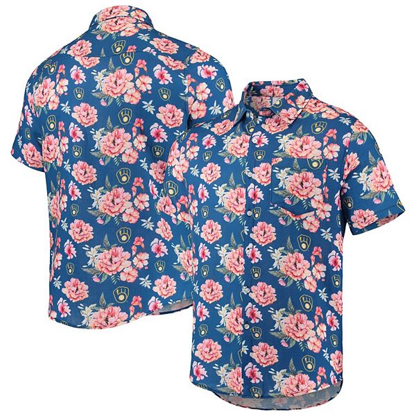 Men's FOCO Royal Milwaukee Brewers Floral Linen Button-Up Shirt Size: Large