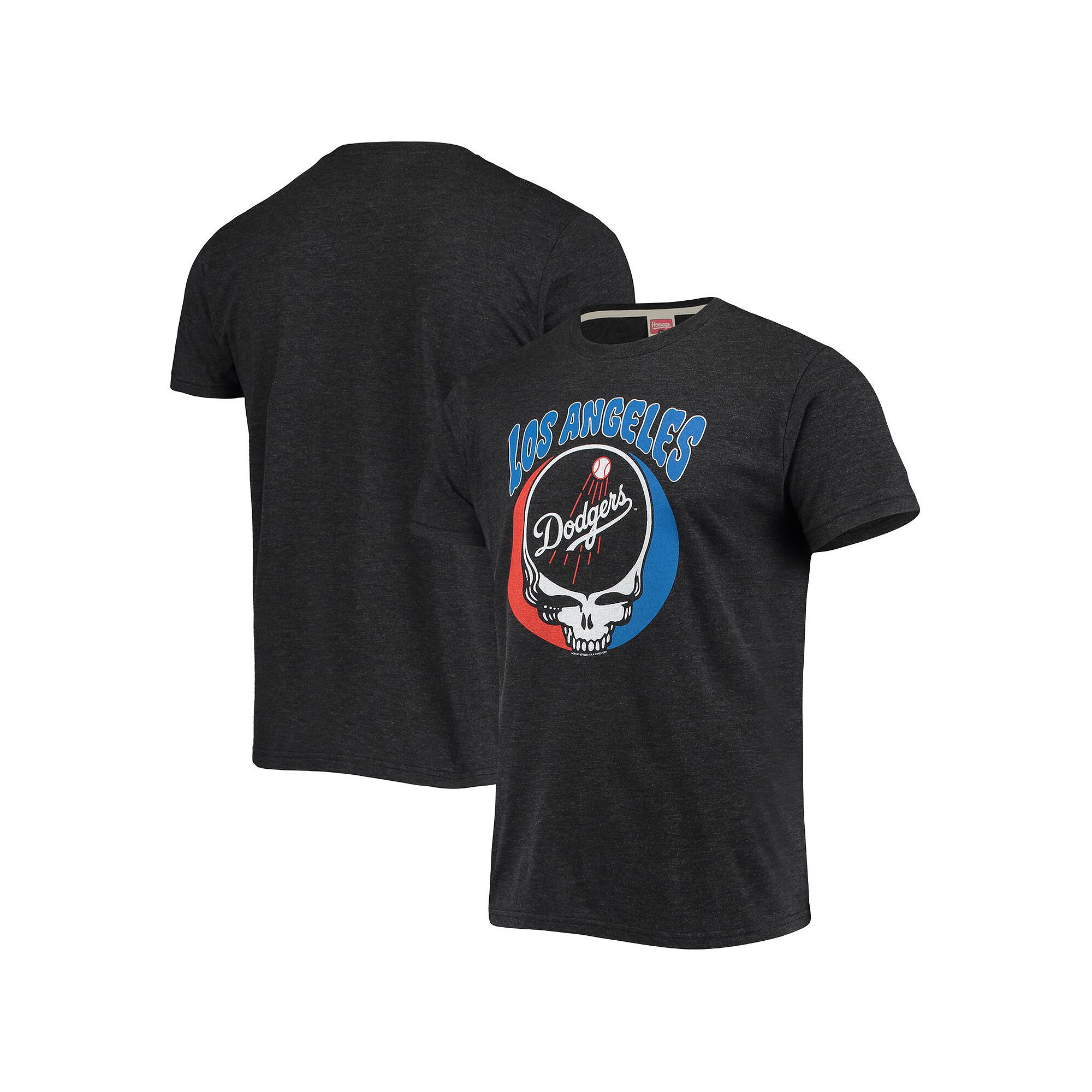 Mens Homage Charcoal Los Angeles Dodgers Grateful Dead Tri-Blend T-Shirt, 