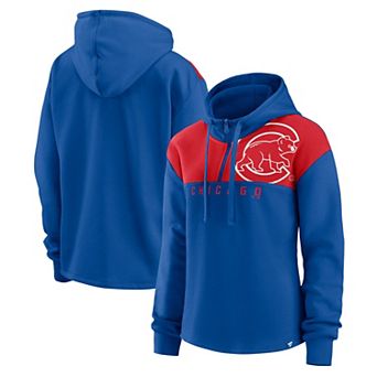 Women's Fanatics Branded Royal Chicago Cubs Iconic Overslide Color-Block Quarter-Zip Hoodie