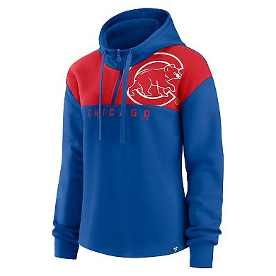 Women's Fanatics Branded Royal Chicago Cubs Iconic Overslide Color-Block Quarter-Zip Hoodie