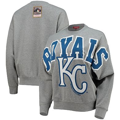 Women's Mitchell & Ness Heathered Gray Kansas City Royals Cooperstown Collection Logo Lightweight Pullover Sweatshirt