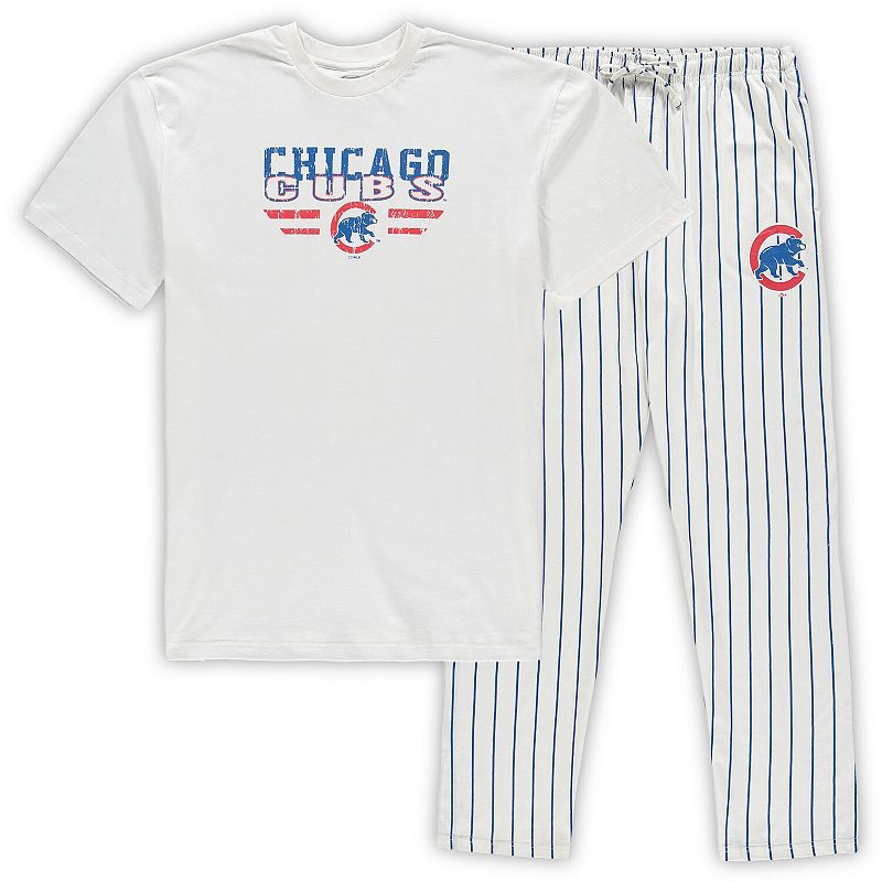 Mens Concepts Sport White/Royal Chicago Cubs Big & Tall Pinstripe Sleep Se