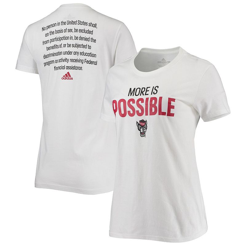 Womens adidas White NC State Wolfpack More Is Possible T-Shirt, Size: XS