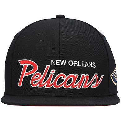 Men's Mitchell & Ness Black New Orleans Pelicans Hardwood Classics Script 2.0 Snapback Hat