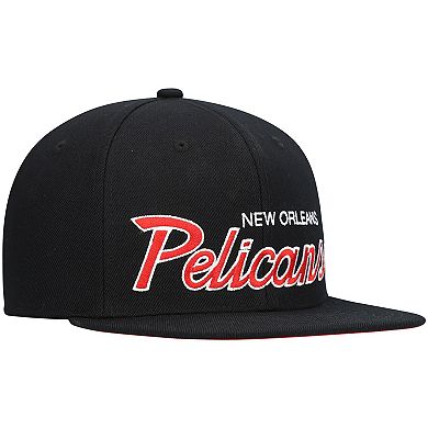 Men's Mitchell & Ness Black New Orleans Pelicans Hardwood Classics Script 2.0 Snapback Hat