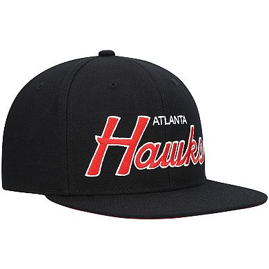 Men's Mitchell & Ness Black Atlanta Hawks Hardwood Classics Script 2.0 Snapback Hat