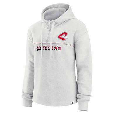 Women's Fanatics Branded Oatmeal Cleveland Indians Cooperstown Collection True Classics Legacy Quarter-Zip Hoodie