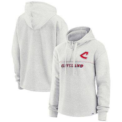 Women's Fanatics Branded Oatmeal Cleveland Indians Cooperstown Collection True Classics Legacy Quarter-Zip Hoodie