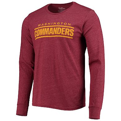 Men's Washington Commanders Majestic Threads Burgundy Wordmark Tri-Blend Long Sleeve T-Shirt