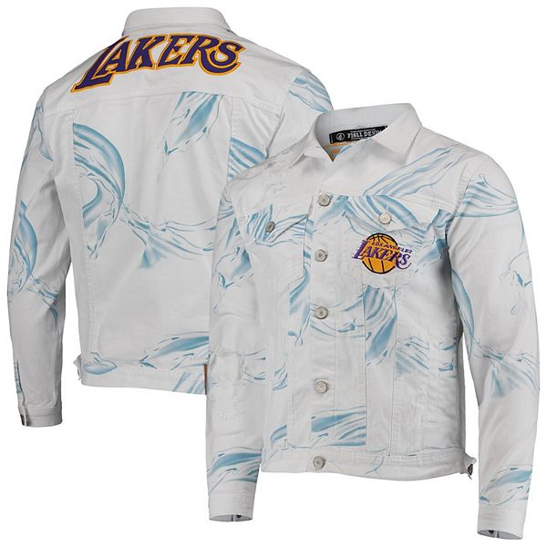Men's FISLL White Los Angeles Lakers Ice Cloud Denim Jacket