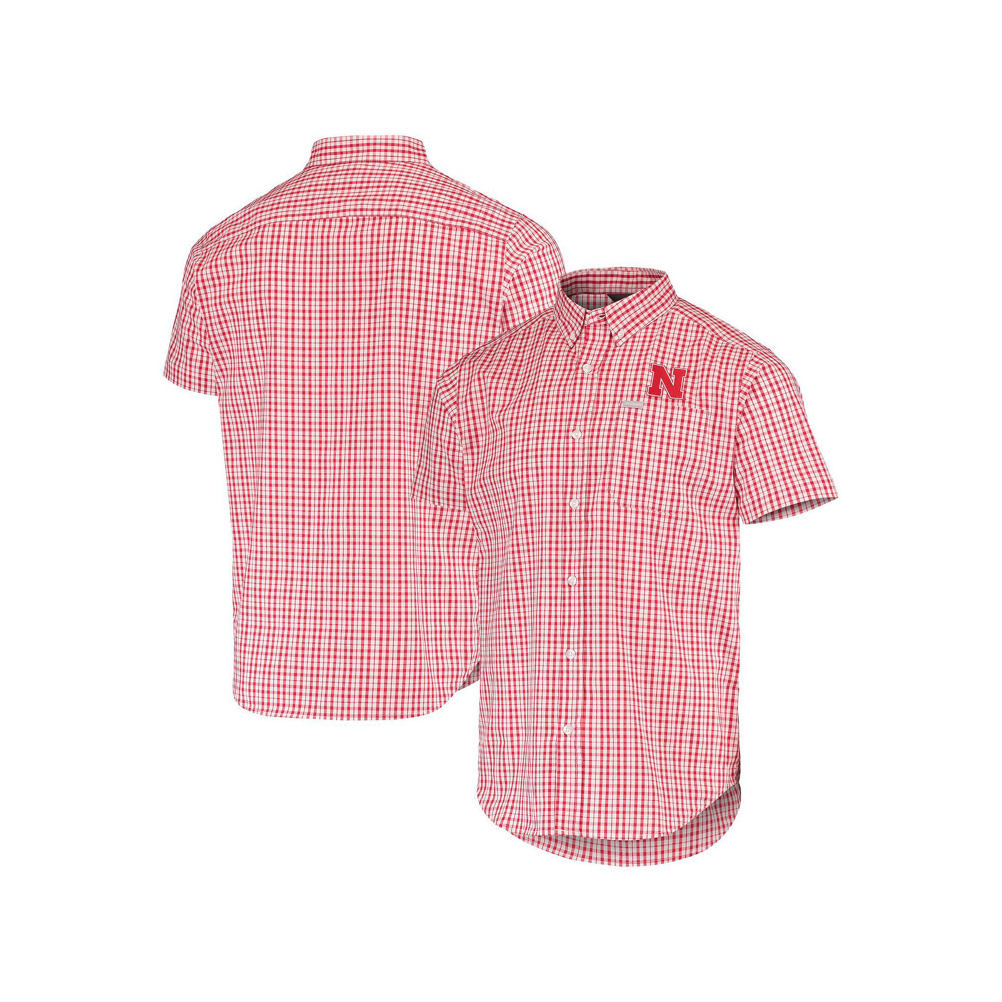 Mens Columbia Scarlet Nebraska Huskers Rapid Rivers Logo Button-Down Shirt