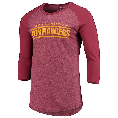 Men's Washington Commanders Majestic Threads Burgundy Wordmark 3/4-Sleeve Raglan Tri-Blend T-Shirt