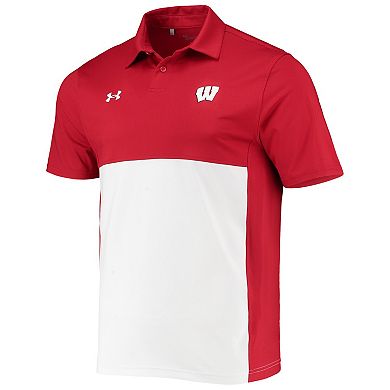Men's Under Armour Red/White Wisconsin Badgers Blocked Coaches Performance Polo