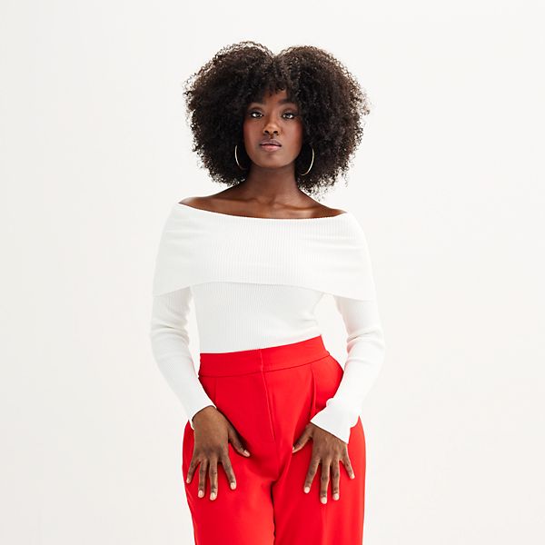 Red off the best sale shoulder long sleeve top