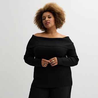 Plus Size INTEMPO Off-the-Shoulder Long Sleeve Top