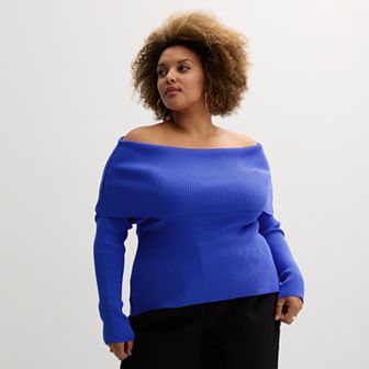 Plus Size INTEMPO Off-the-Shoulder Long Sleeve Top