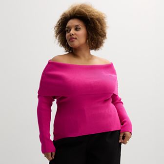 Plus Size INTEMPO Off-the-Shoulder Long Sleeve Top