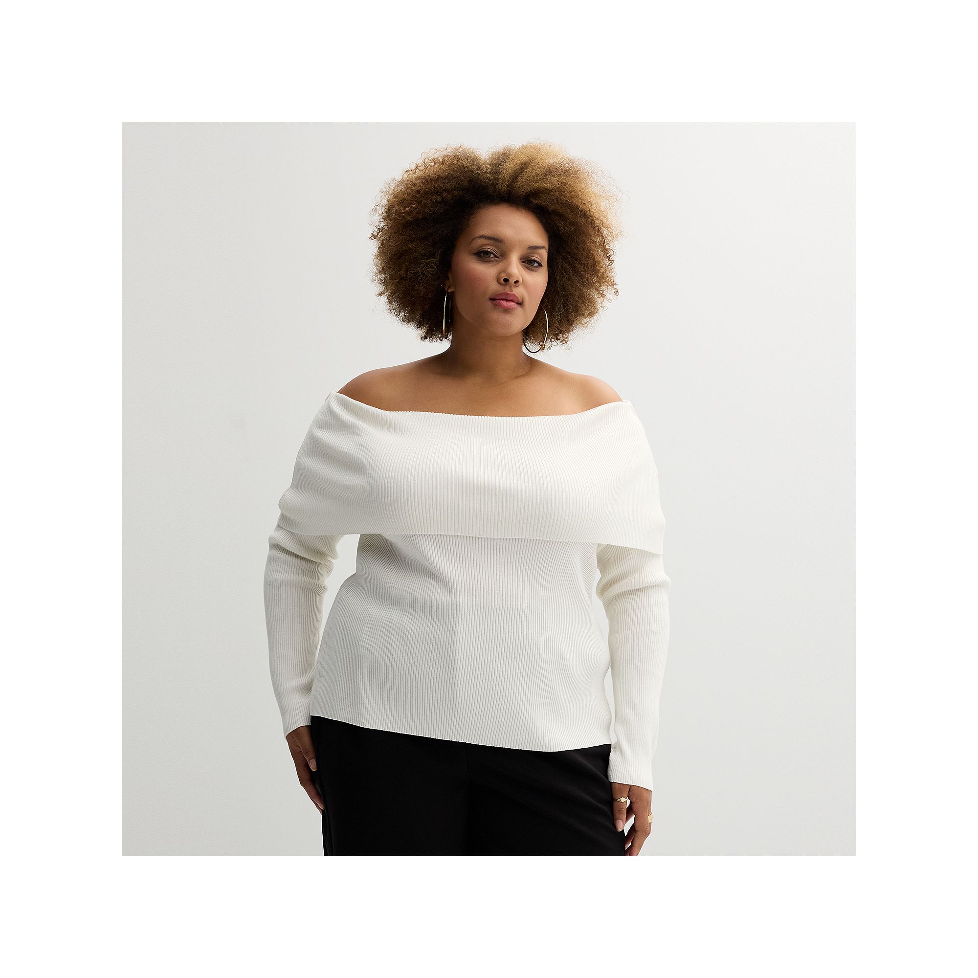 Plus Size INTEMPO Off-the-Shoulder Long Sleeve Top, Womens, Size: 2XL, Whi
