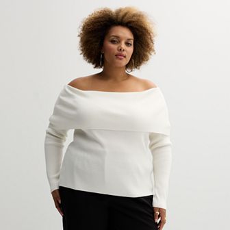 Plus Size INTEMPO Off-the-Shoulder Long Sleeve Top