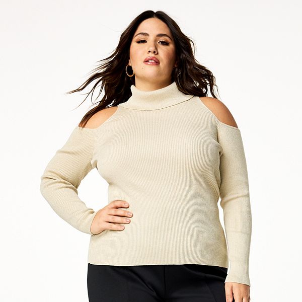 Plus Size INTEMPO Cold-Shoulder Turtleneck Top