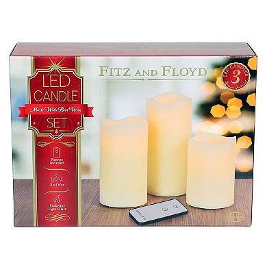 Fitz & Floyd LED Flameless Pillar Candle 3-piece Set
