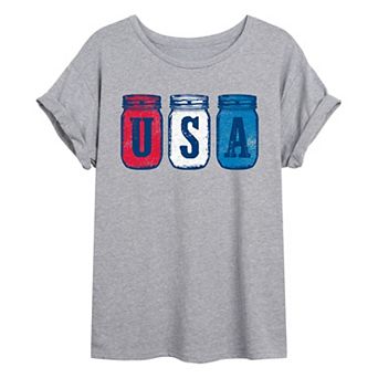 Juniors' USA Mason Jars Oversized Tee