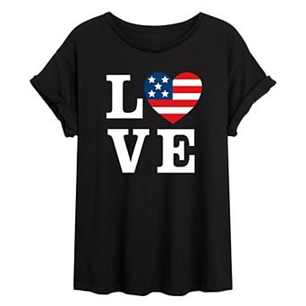 Juniors' Love America Heart Oversized Tee