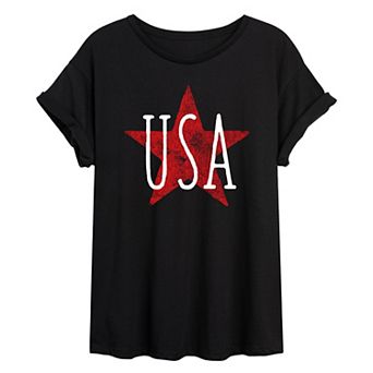 Juniors' Americana USA Star Oversized Tee