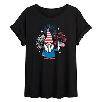 Juniors' Patriotic Gnome Oversized Tee