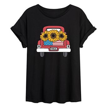 Juniors' Sunflowers USA Truck Oversized Tee