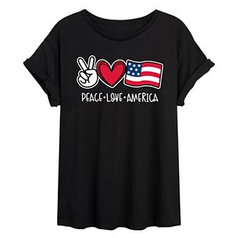 Juniors' "Peace Love America" Oversized Tee