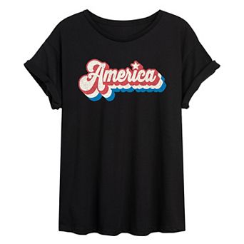 Juniors' Retro America Oversized Tee