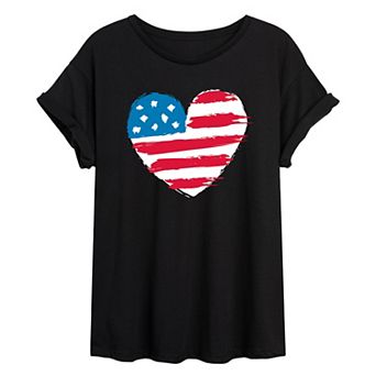 Juniors' US Flag Heart Oversized Tee