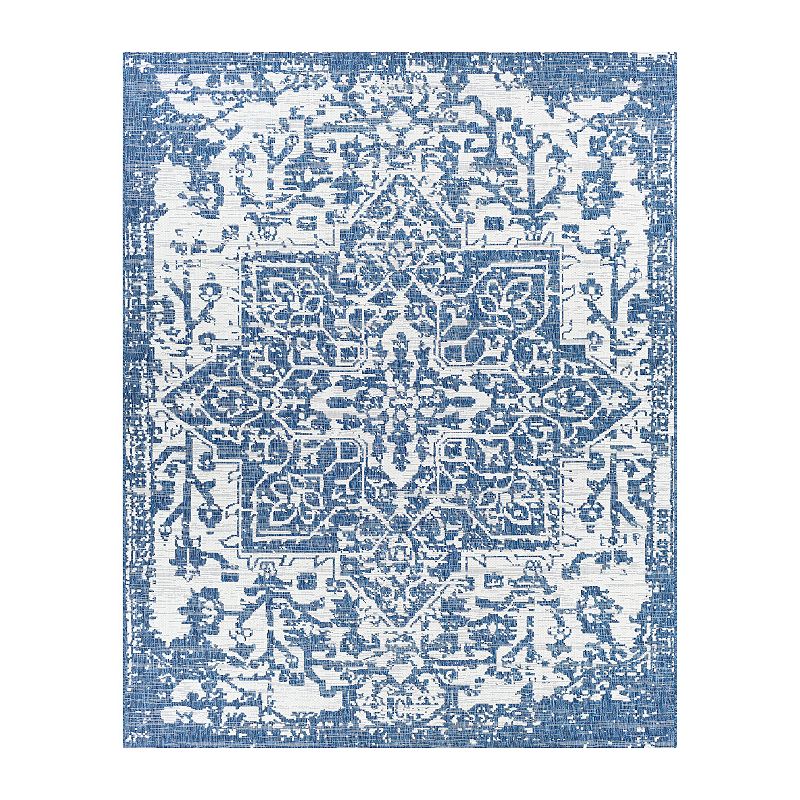 Decor 140 Edana Indoor Outdoor Traditional Area Rug, Blue, 2.5X12 Ft
