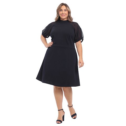 Женские платья London Plus Size London Times Mockneck Sheer Raglan Fit & Flare Dress