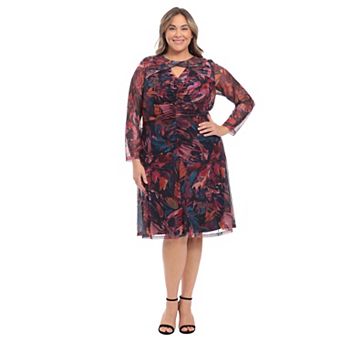 Plus Size London Times Twist Neck Shirred Midi Dress